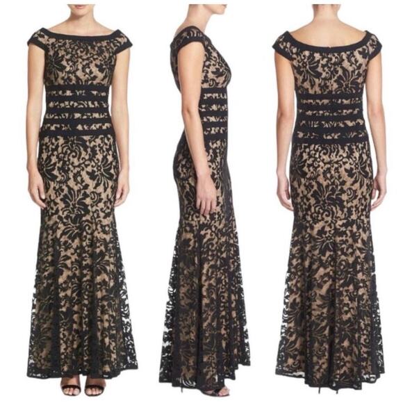 Tadashi Shoji Dresses & Skirts - TADASHI SHOJI Black Nude Mermaid Gown Formal Evening Dress Boatneck 12P
